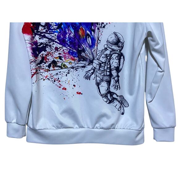 Barbed Rose Spaceman Digital Print Hoodie Sweatshirt Unisex Medium White - Picture 3 of 7